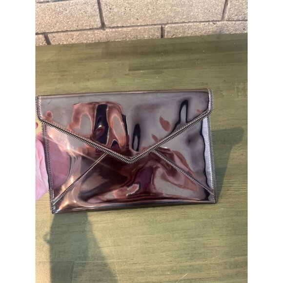 Metallic Silver Envelope Clutch Bag With Snap Closure & Interior Card Slots - Picture 10 of 10